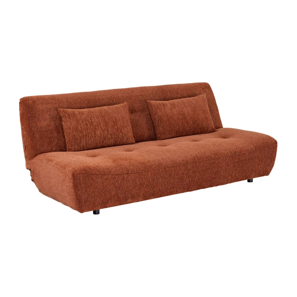 Divano letto convertibile in tessuto ciniglia, 3 posti, terracotta