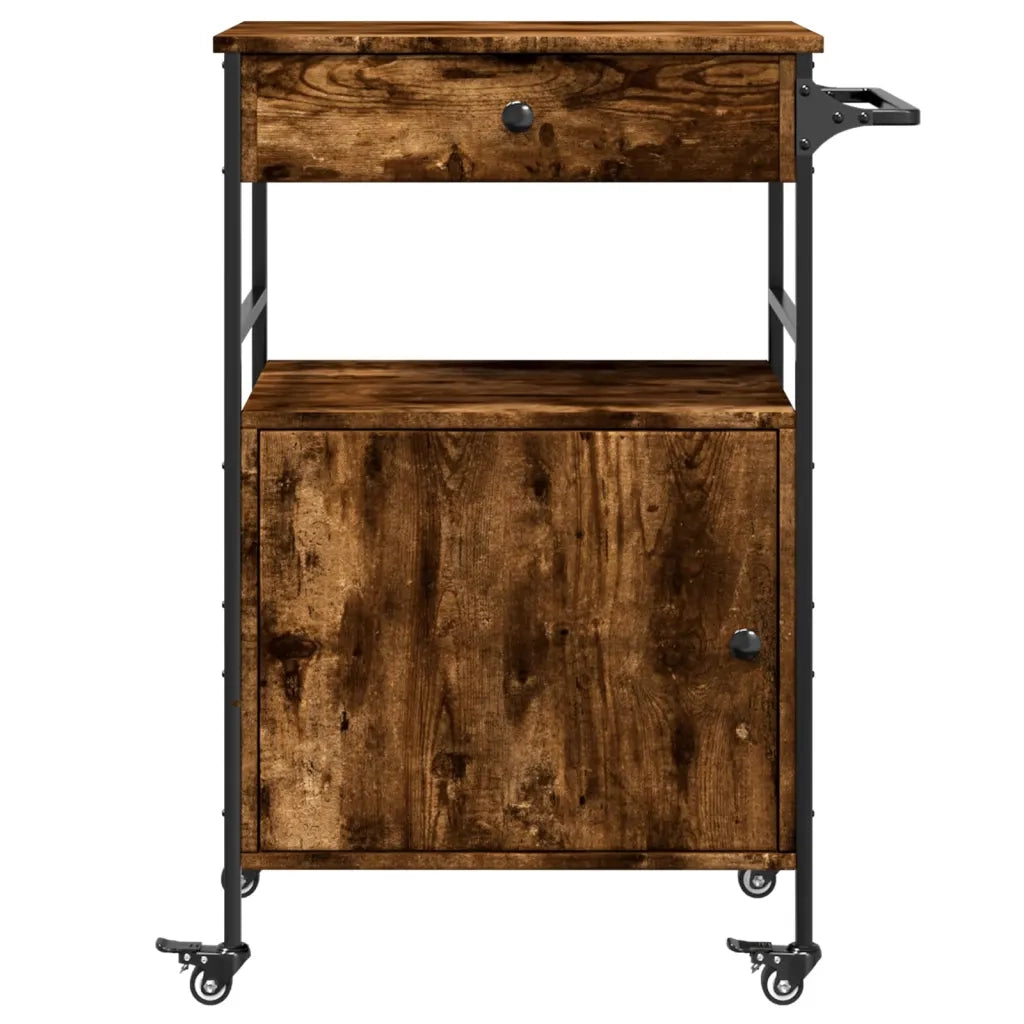 Carrello da Cucina-Scaffale per Cucina Rovere Fumo 56x43x89,5 cm Legno Multistrato