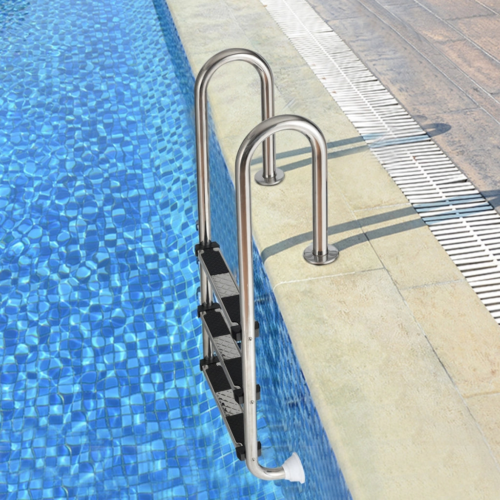 Scaletta per piscina con 3 gradini antiscivolo, Scala in acciaio inox 304 per piscina interrata