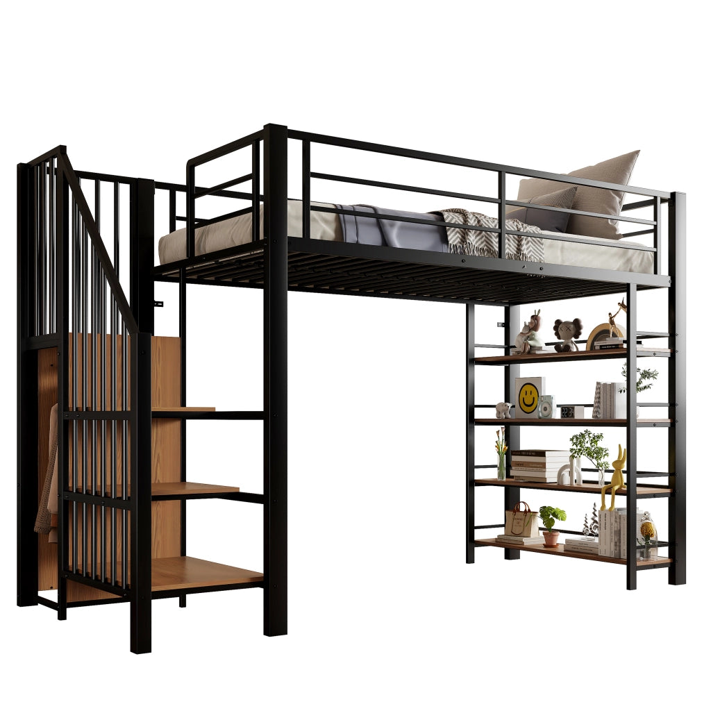 Letto a castello 90x200 nero - Xylo - Con scala e armadietto