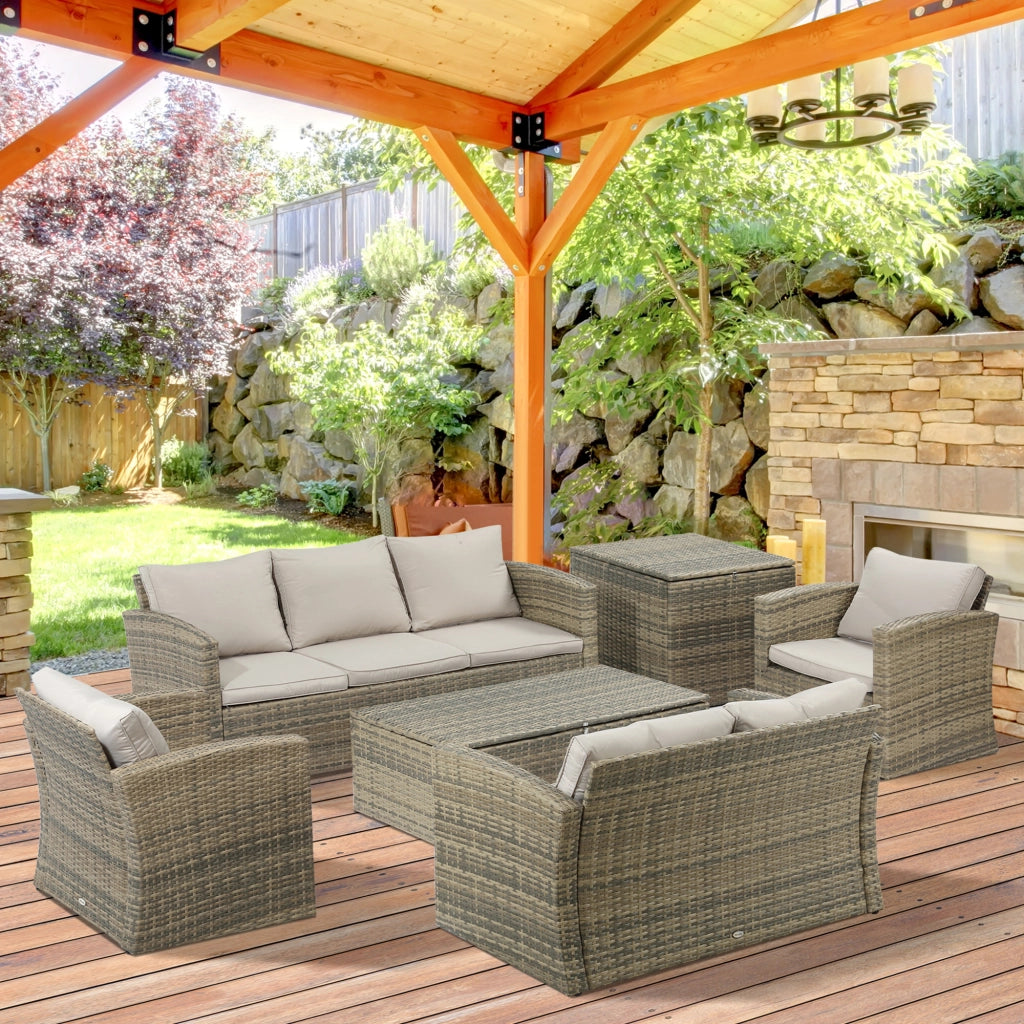 Set da Giardino 6 Pezzi in Rattan con Divani e Poltrone ¨C Zephmum ¨C Beige