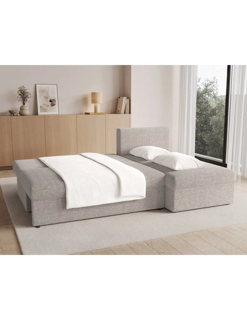 Divano angolare trasformabile Beige 3 posti 206x90x146cm GINA