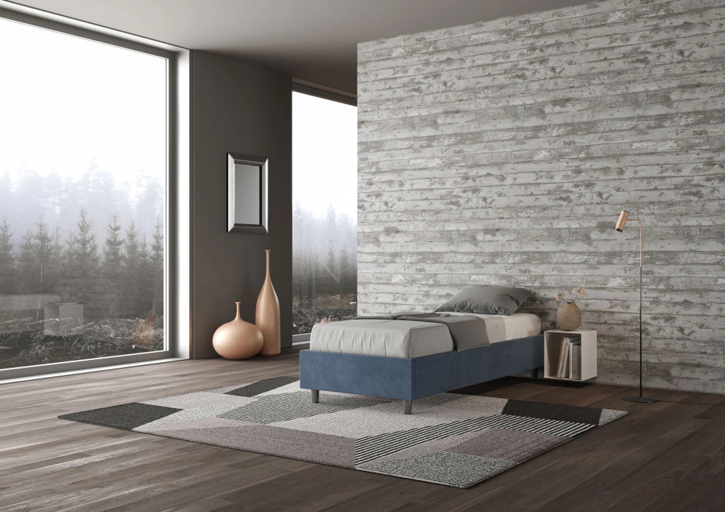 BS COM Letto singolo contenitore imbottito 80x200 microfibra blu