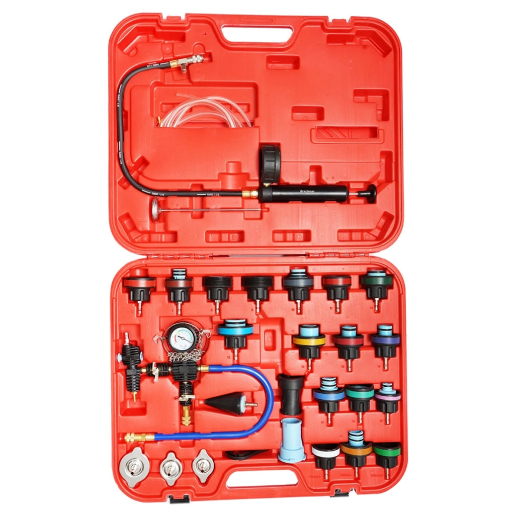 Set per testare la pressione del radiatore e del sistema di raffreddamento – 28 pezzi Breckner Germany