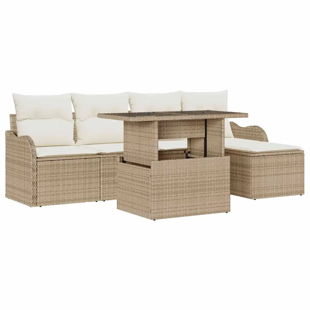 Set Divano da Giardino con cuscino 6 pcs Beige Polyrattan 3357184