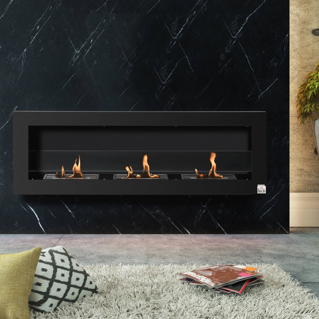 Camino Bioetanolo da Parete ¨C Xylo ¨C 3 Bruciatori 3L, Acciaio Inox Nero 120x15x40cm