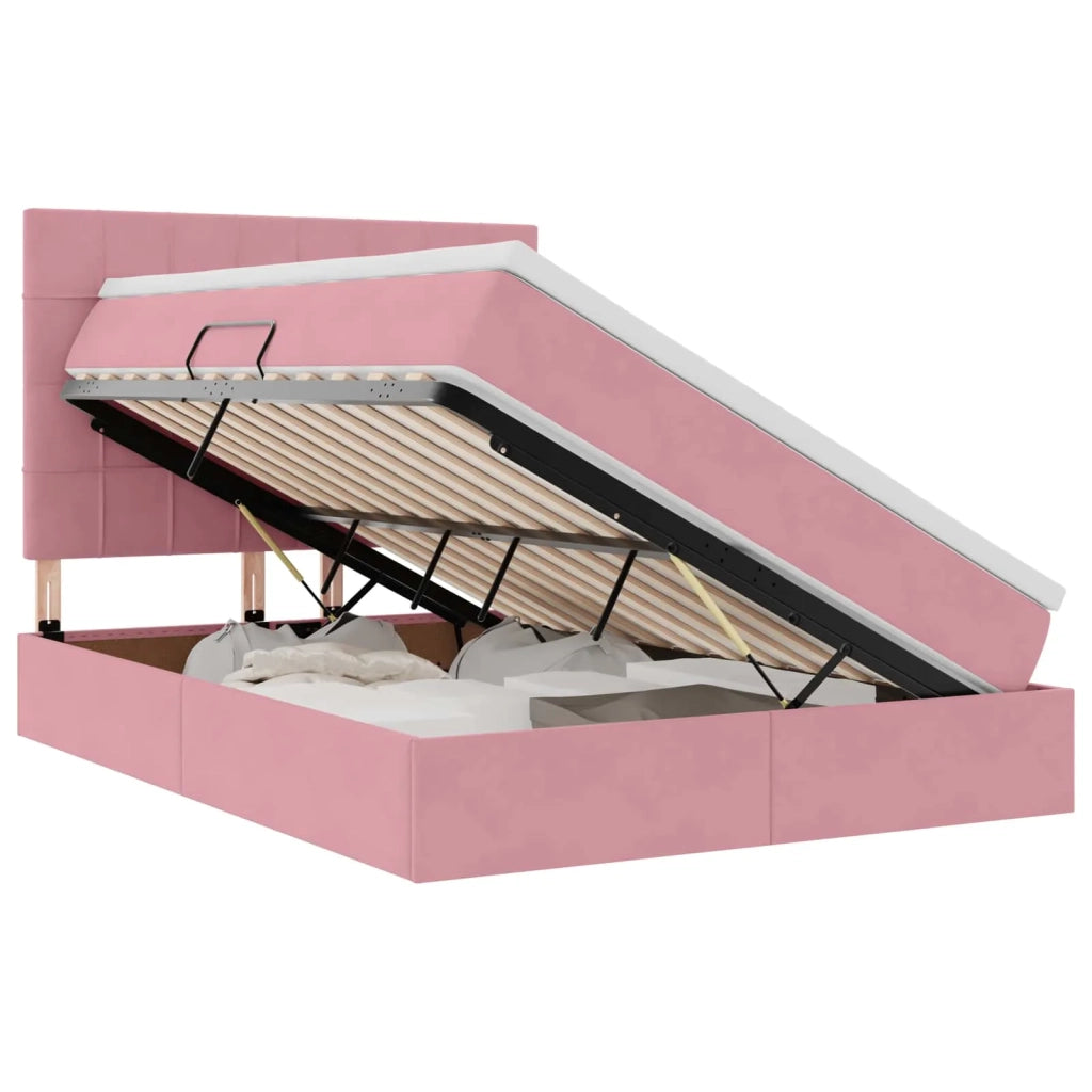 Letto con contenitore e LED con led Rosa 140 x 200 cm Velluto