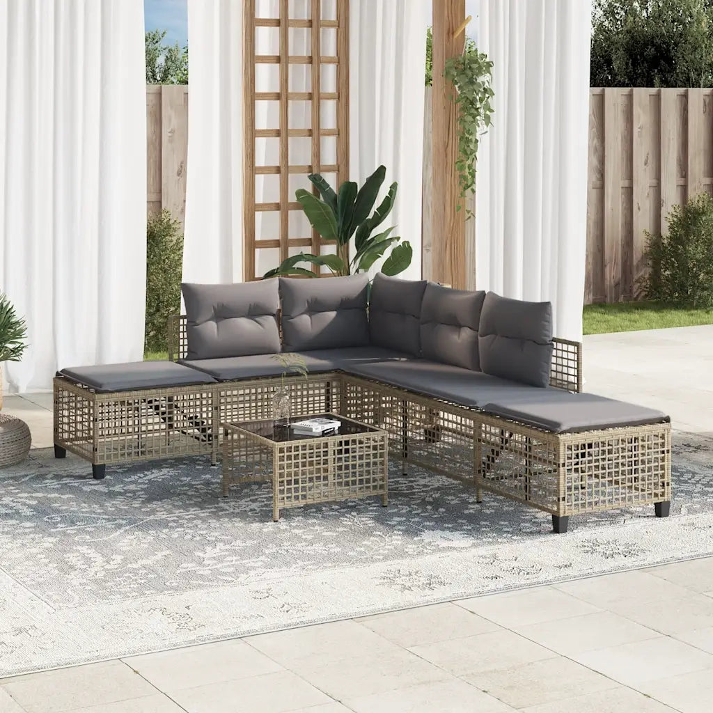 Set Divano ad Angolo 3 pz | Set Salotto da Giardino con Cuscini Beige Misto Polyrattan