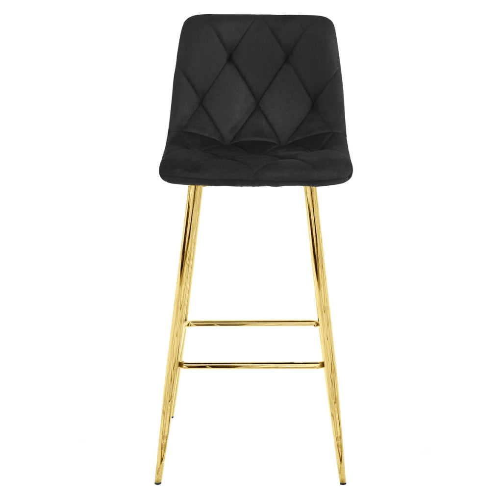 Sgabello bar NADO in velluto nero con gambe oro
