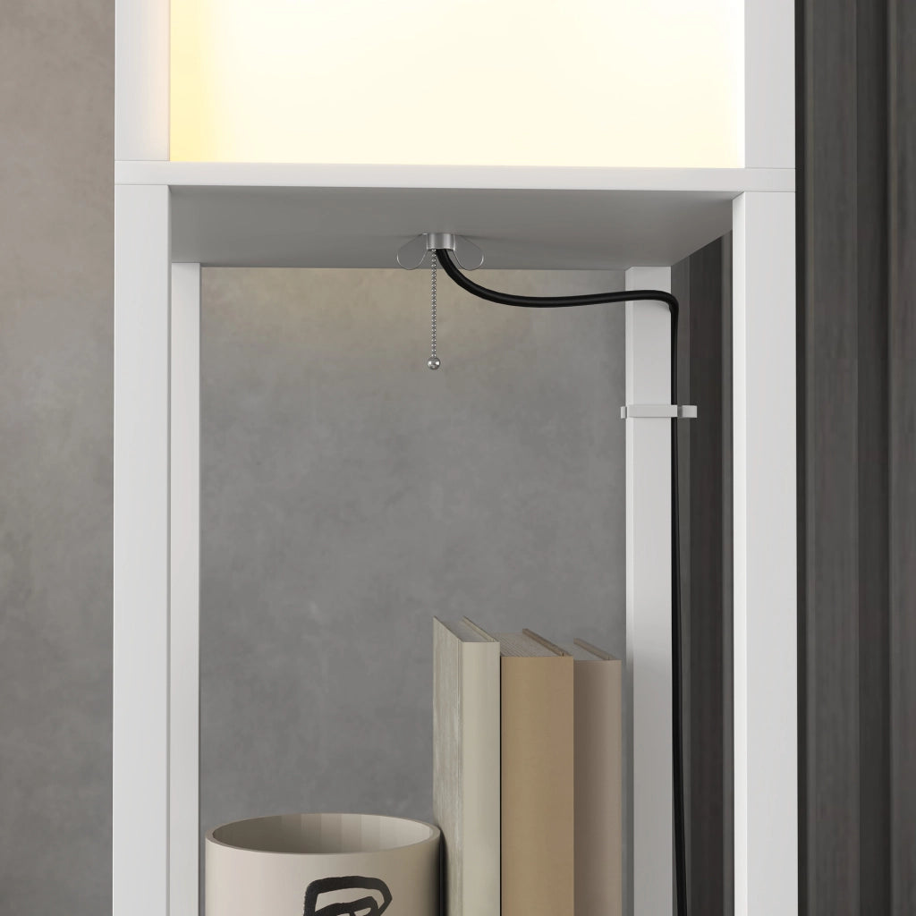 Lampada da Terra Moderna con 2 Paralumi e 2 Ripiani ¨C Minimal ¨C 26x26x156 cm, Bianco