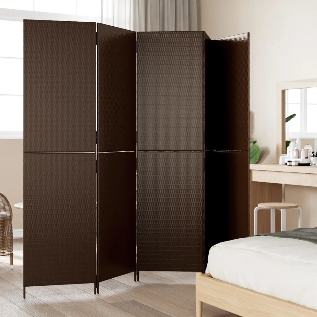 Divisorio per Ambienti | Divider per stanze | Paravento a 5 Pannelli Marrone in Polyrattan