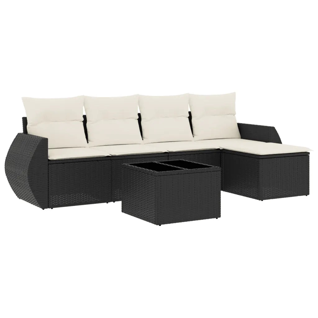 Set Divano da Giardino 6 pz | Set Salotto da Giardino con Cuscini Nero in Polyrattan