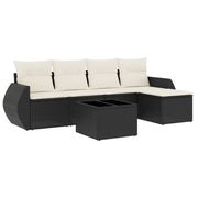 Set Divano da Giardino 6 pz | Set Salotto da Giardino con Cuscini Nero in Polyrattan