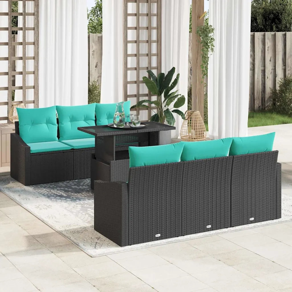 Set Divano da Giardino con cuscino 7 pcs Nero e blu polyrattan 3348932
