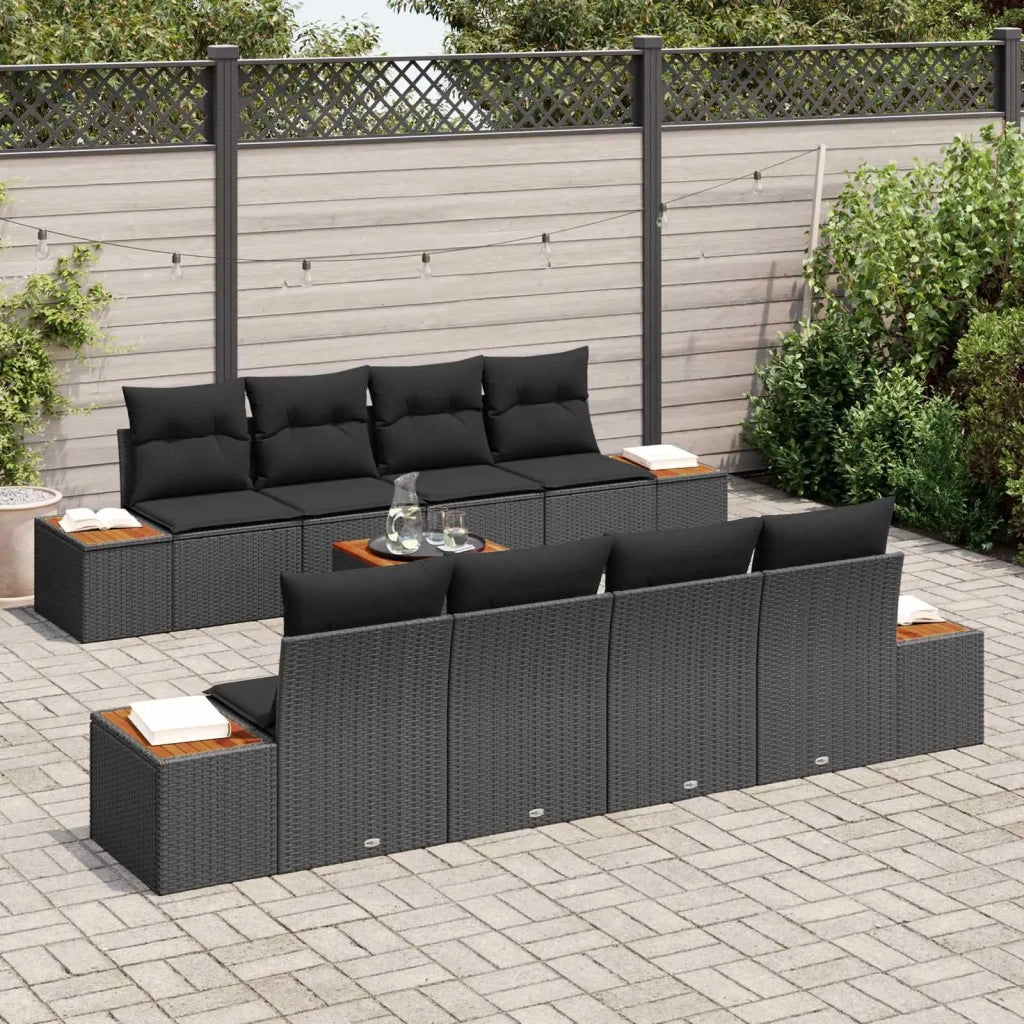 Set Divano da Giardino con cuscino 9 pcs Nero Poly Rattan