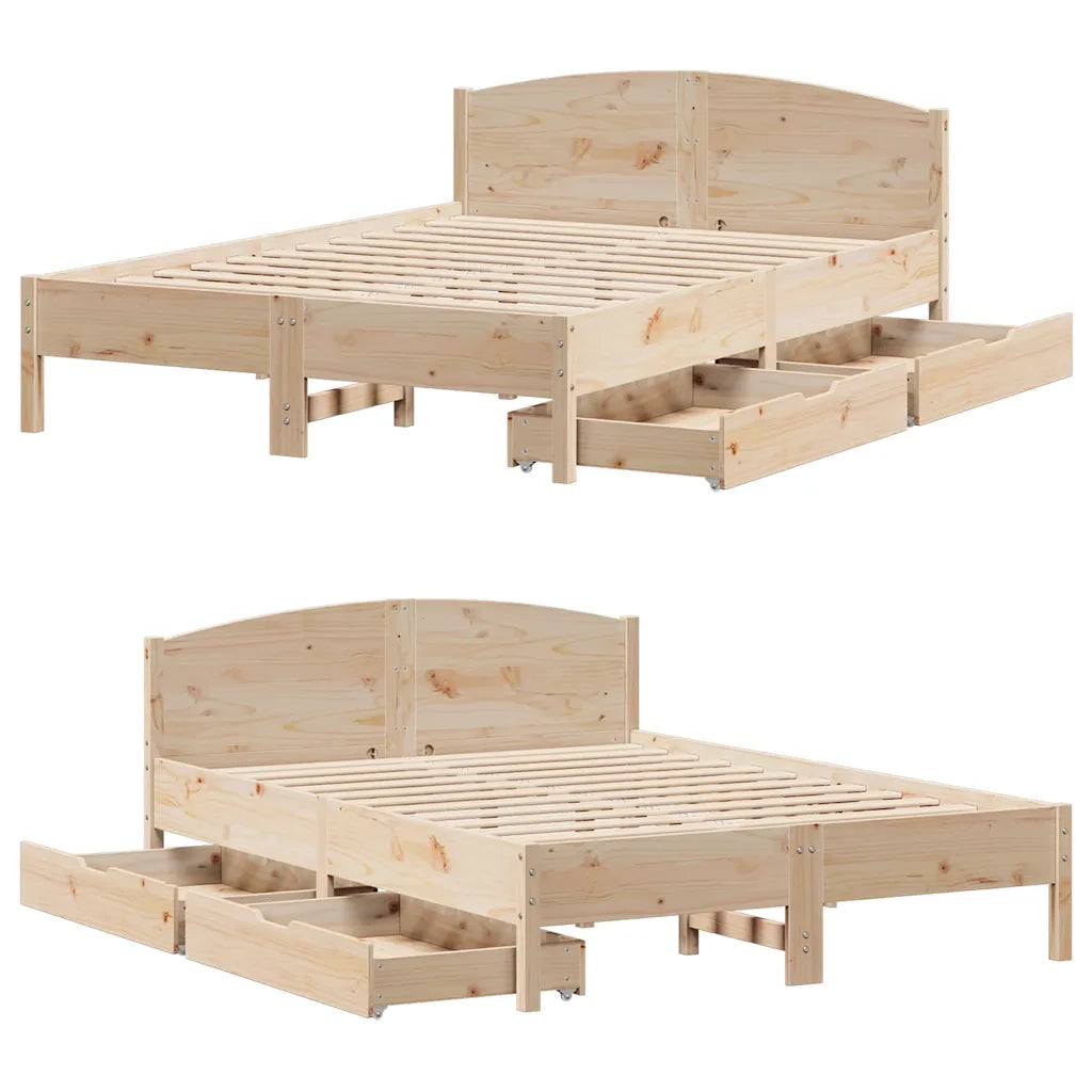 Letto senza Materasso-Struttura Letto 135x190 cm in Legno Massello di Pino 513146