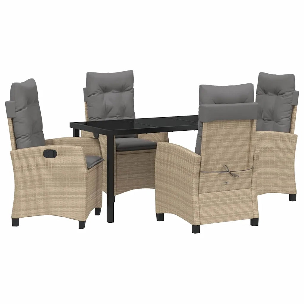 Set da Pranzo per Giardino con cuscino 5 pcs Beige polyrattan