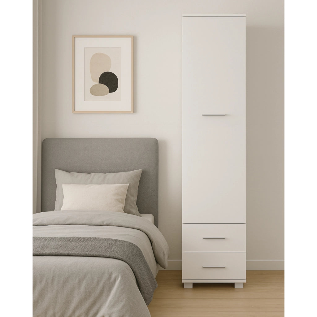 Armadio FAUSKE - 2 Cassetti - Bianco - Larghezza 40 cm, Altezza 180 cm, Profondit? 36 cm