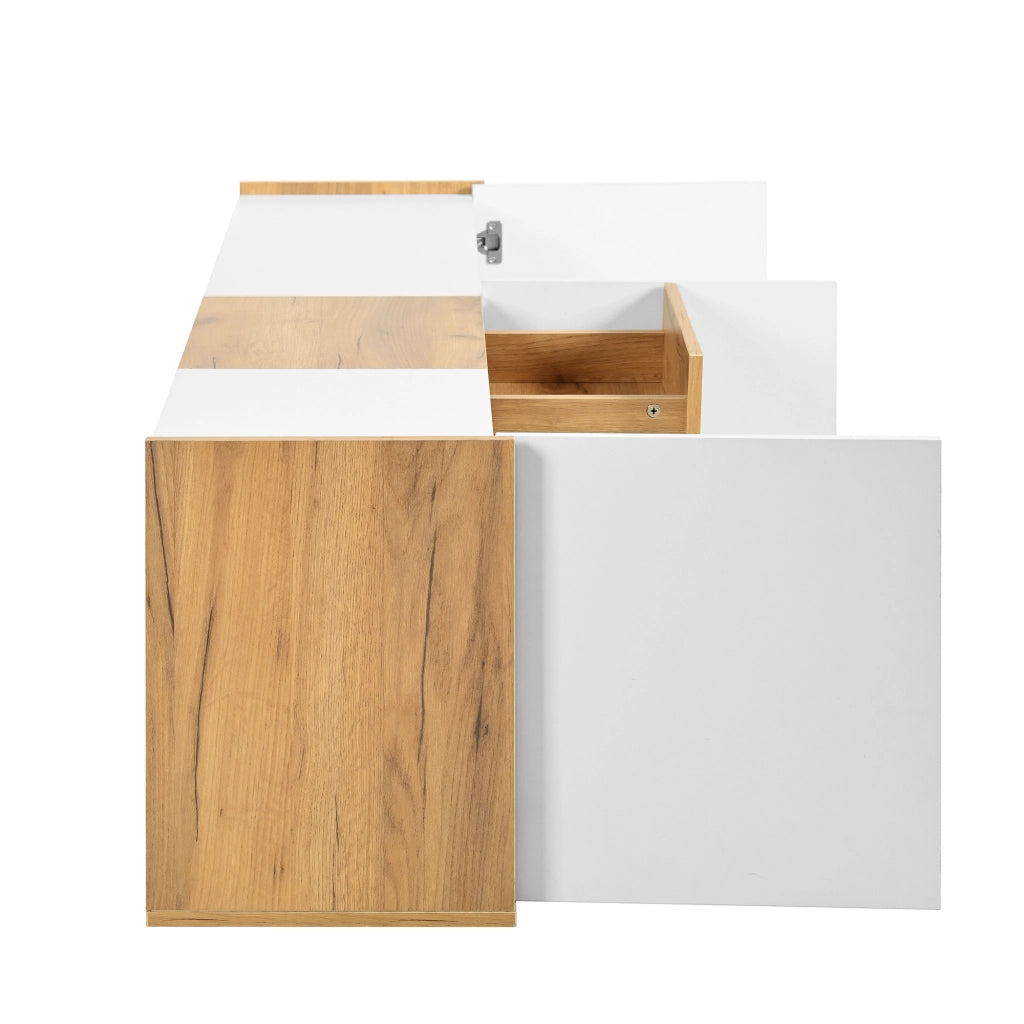 Mobile TV Basso ¨C MINIMAL ¨C Bianco e Legno, da Parete o a Pavimento
