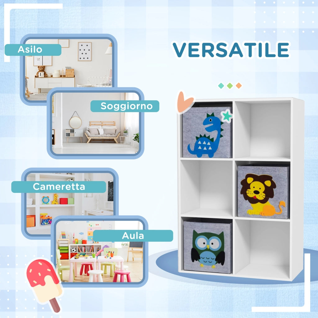 Libreria per Bambini a 6 Cubi ¨C Minimal ¨C Grigio e Bianco, MDF e Melamina, 61.8x29.9x91.5 cm