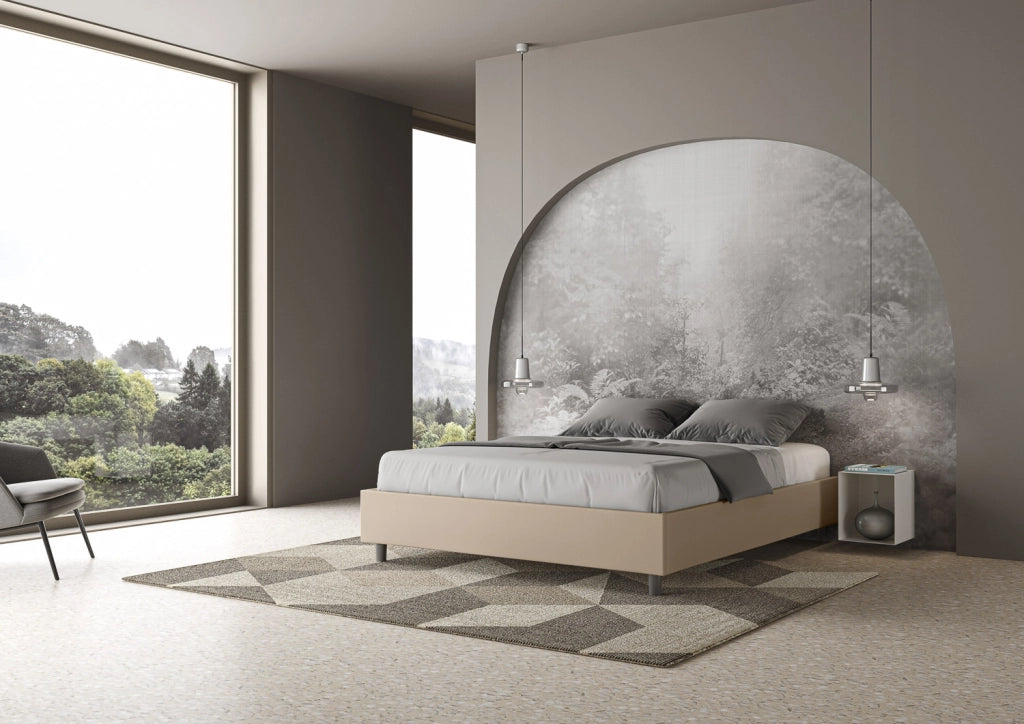 BS COM Letto matrimoniale senza rete imbottito 160x210 similpelle tortora