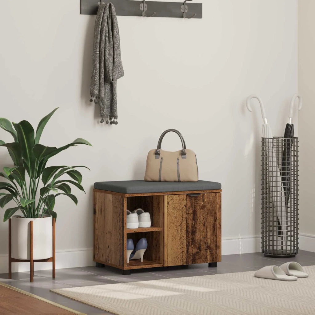 Panca per ingresso con cuscino Legno vecchio 60 x 38 x 46 cm 891502