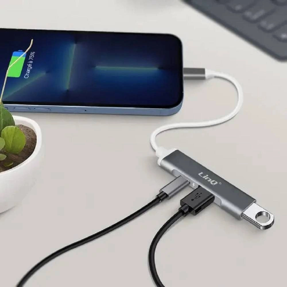 Trade Shop - Convertitore Otg Connettore Lightning A Lightning + 2xusb 3in1 Hub Iphone Ip7942 -