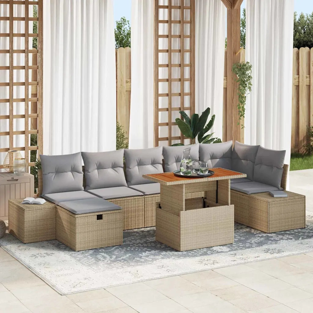 Set Divano da Giardino con cuscino 8 pcs Beige polyrattan