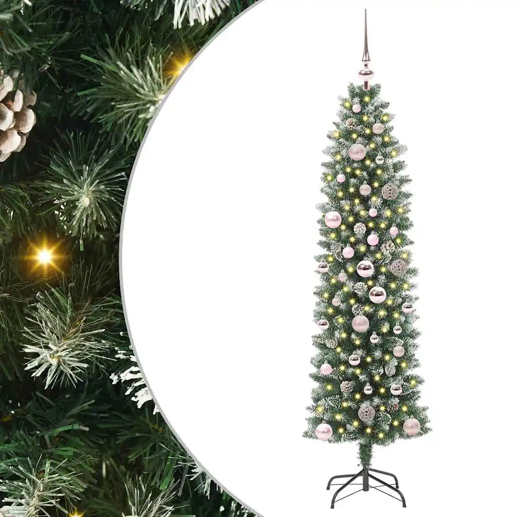 Albero di Natale Artificiale Sottile Verde e Bianco 150 cm 3395283