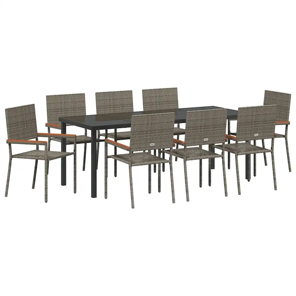 Set da Pranzo per Giardino con cuscino 9 pcs Grigio polyrattan 3379715