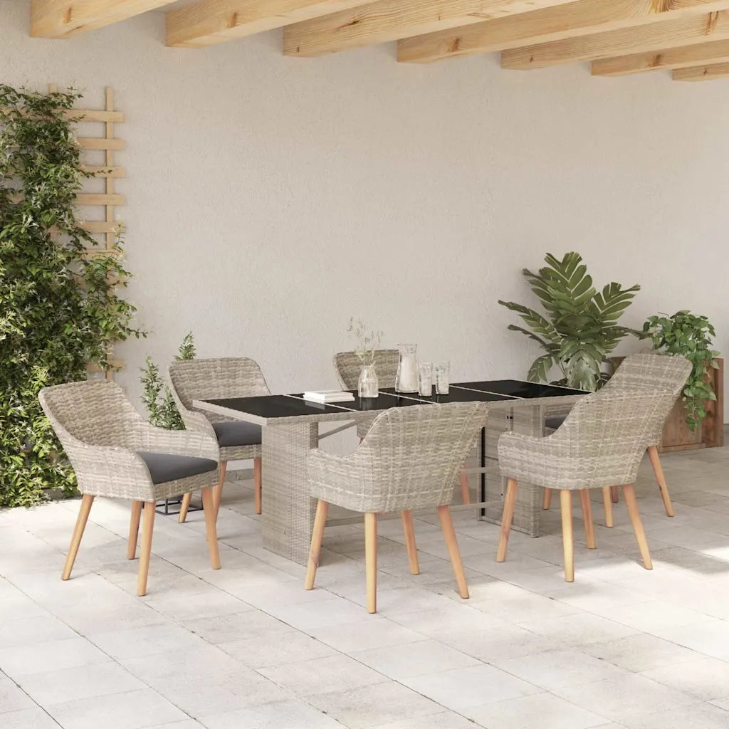 Set da Pranzo per Giardino 7 pcs Grigio chiaro polyrattan