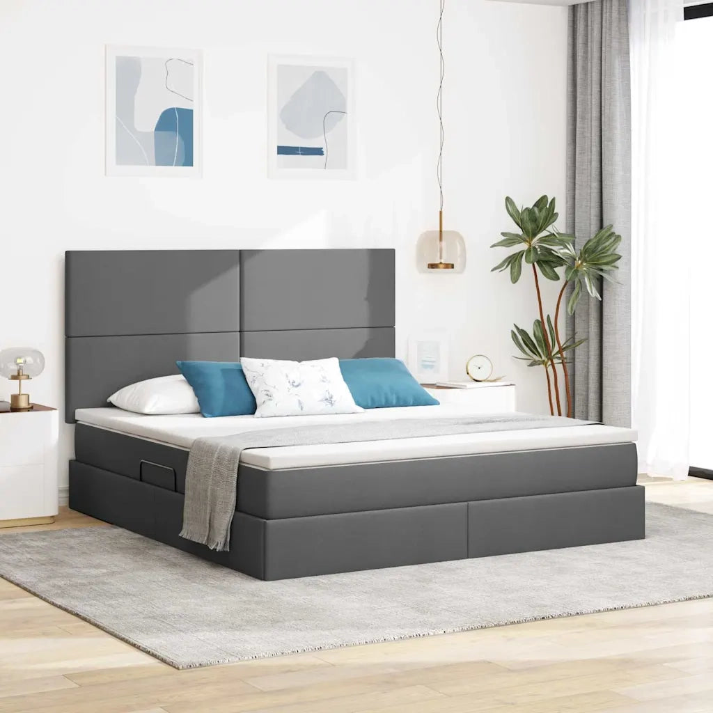 Letto con contenitore e LED con led Grigio scuro 160 x 200 cm