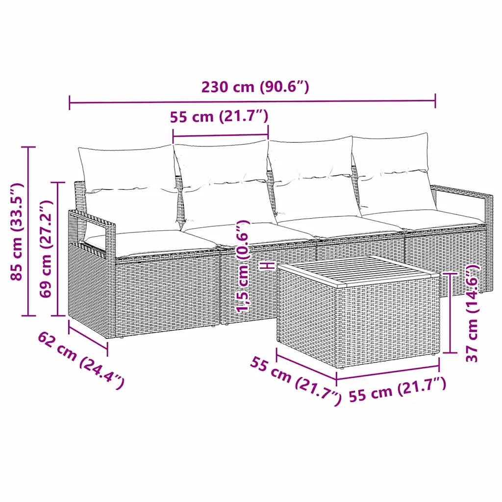 Set Divano da Giardino con cuscino 5 pz | Set Salotto da Giardino Nero polyrattan