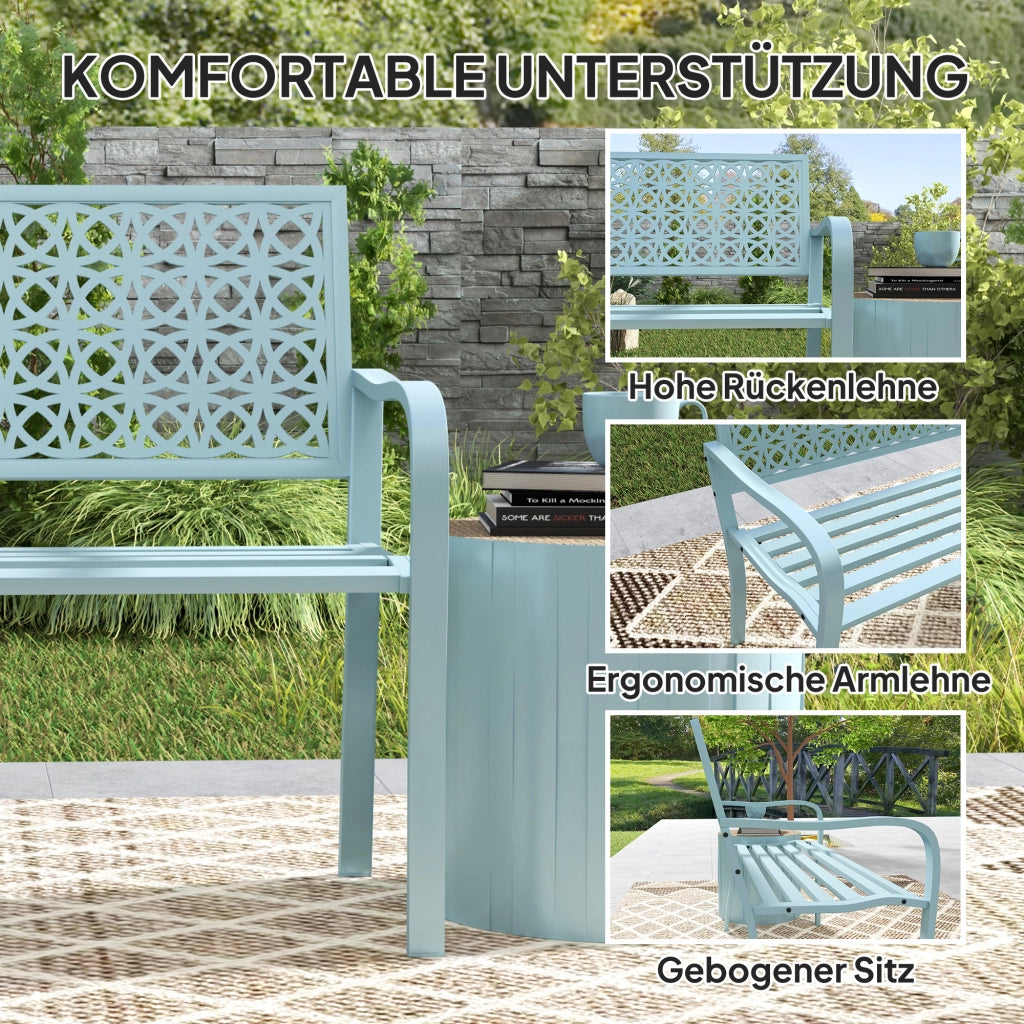Panchina da Giardino 2 Posti ¨C Minimal ¨C Acciaio Blu con Braccioli