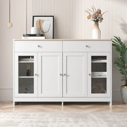 Credenza 4 Ante con Vetro e 2 Cassetti ¨C MINIMAL ¨C Legno e Bianco