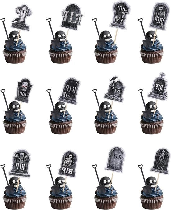 Decorazioni per Cupcake Halloween 24 pezzi con Mini Scheletri - Tema Cimitero per Feste e Compleanni