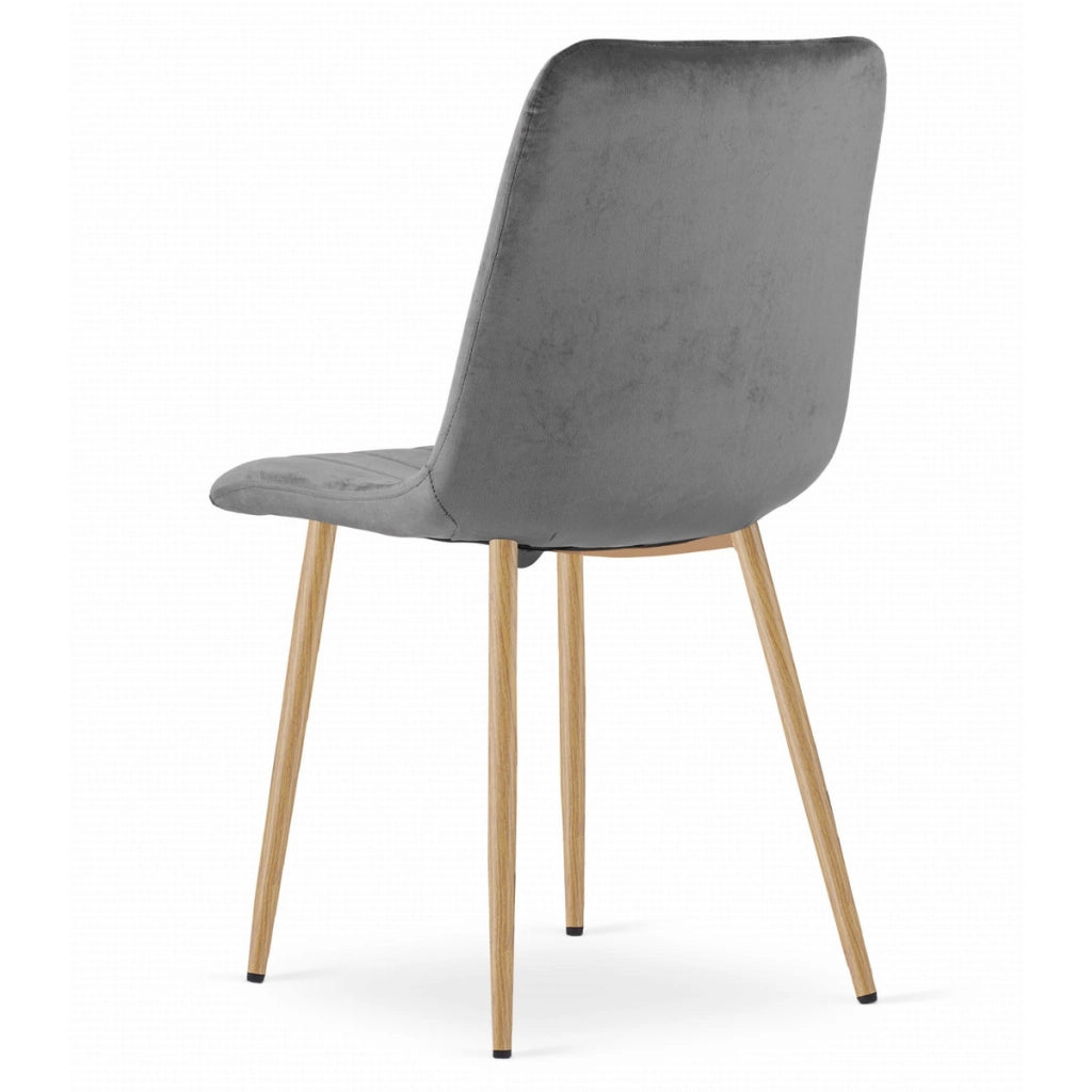 Sedia Lava in velluto grigio scuro con gambe effetto legno