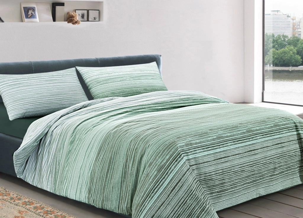 Completo Lenzuola Letto 100% Cotone Made In Italy Disegno Padel - Piazza e Mezza - Verde