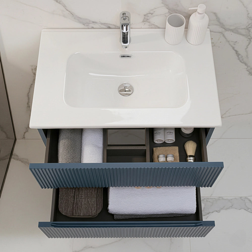 Mobile bagno sospeso 70 cm blu petrolio cannettato Bali