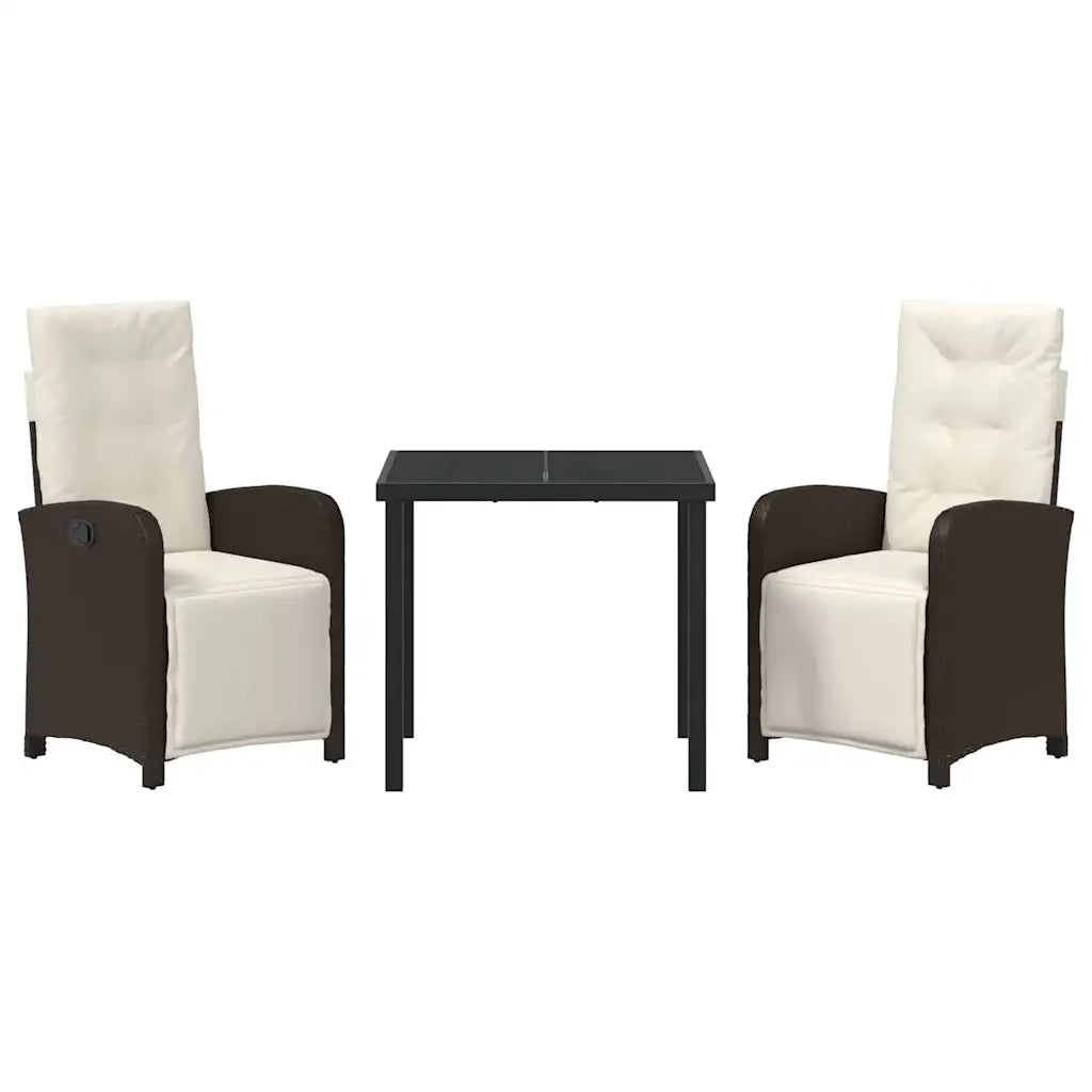 Set da Pranzo per Giardino con cuscino 3 pcs Marrone polyrattan