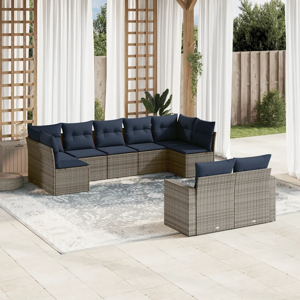Set Divani da Giardino 9 pz con Cuscini Grigio in Polyrattan 3219411