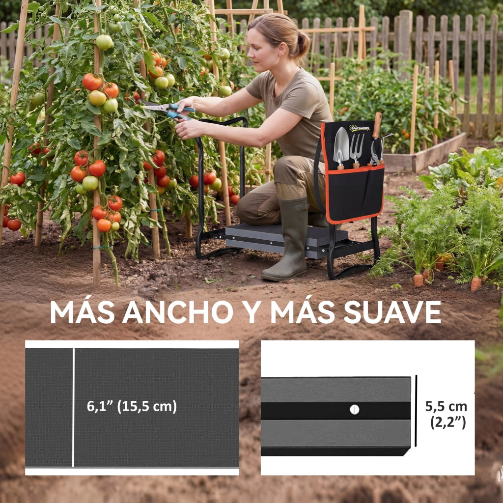 Sgabello Pieghevole da Giardino con Cuscino in EVA e Tasca ¨C Zephmum ¨C Grigio