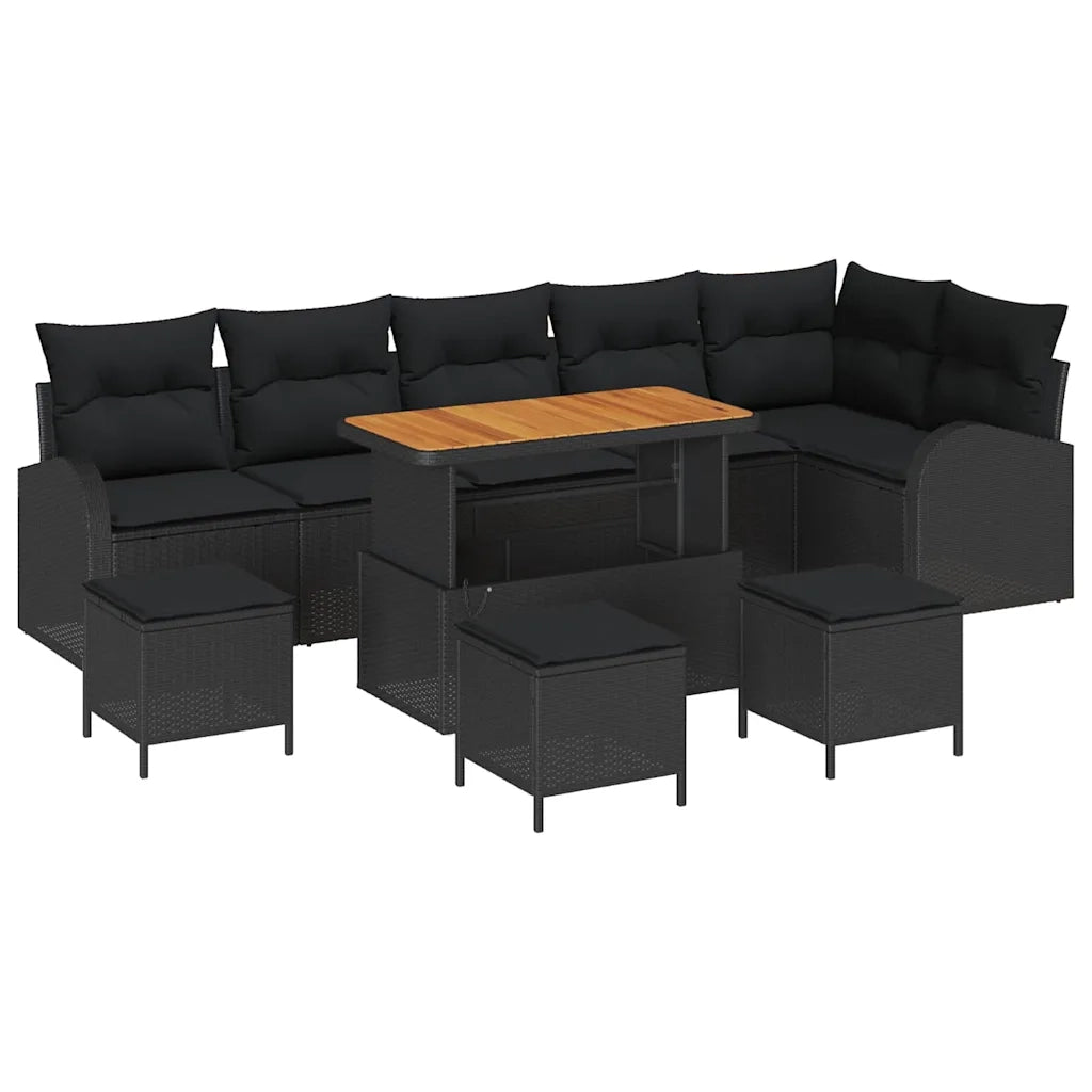 Set Divano da Giardino con cuscino 10 pcs Nero polyrattan 3362419