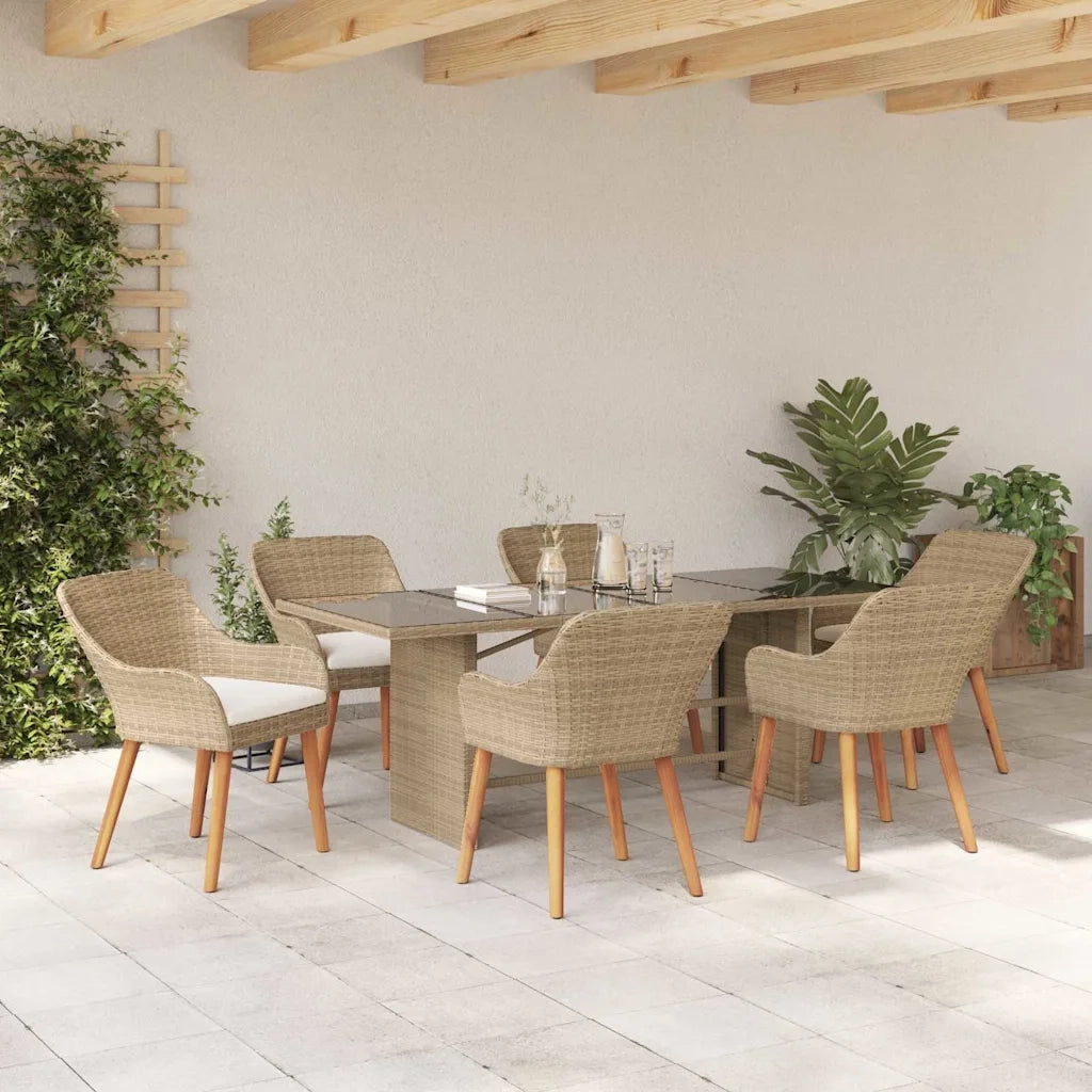 Set da Pranzo per Giardino con cuscino 7 pcs Beige polyrattan 3261629