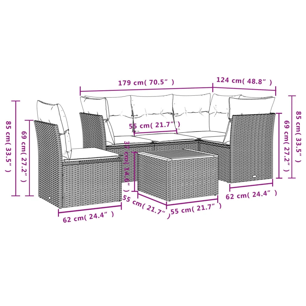 Set Divano da Giardino 6 pz con Cuscini Beige in Polyrattan