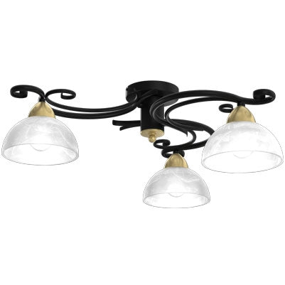 Plafoniera Aurora Luminex nera ottone vetro 3 luci E27