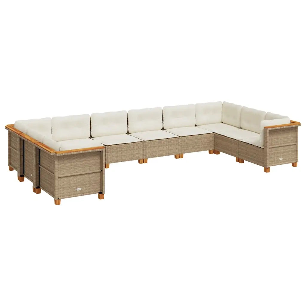 Set Divano da Giardino 10 pz con Cuscini Beige in Polyrattan 3262021