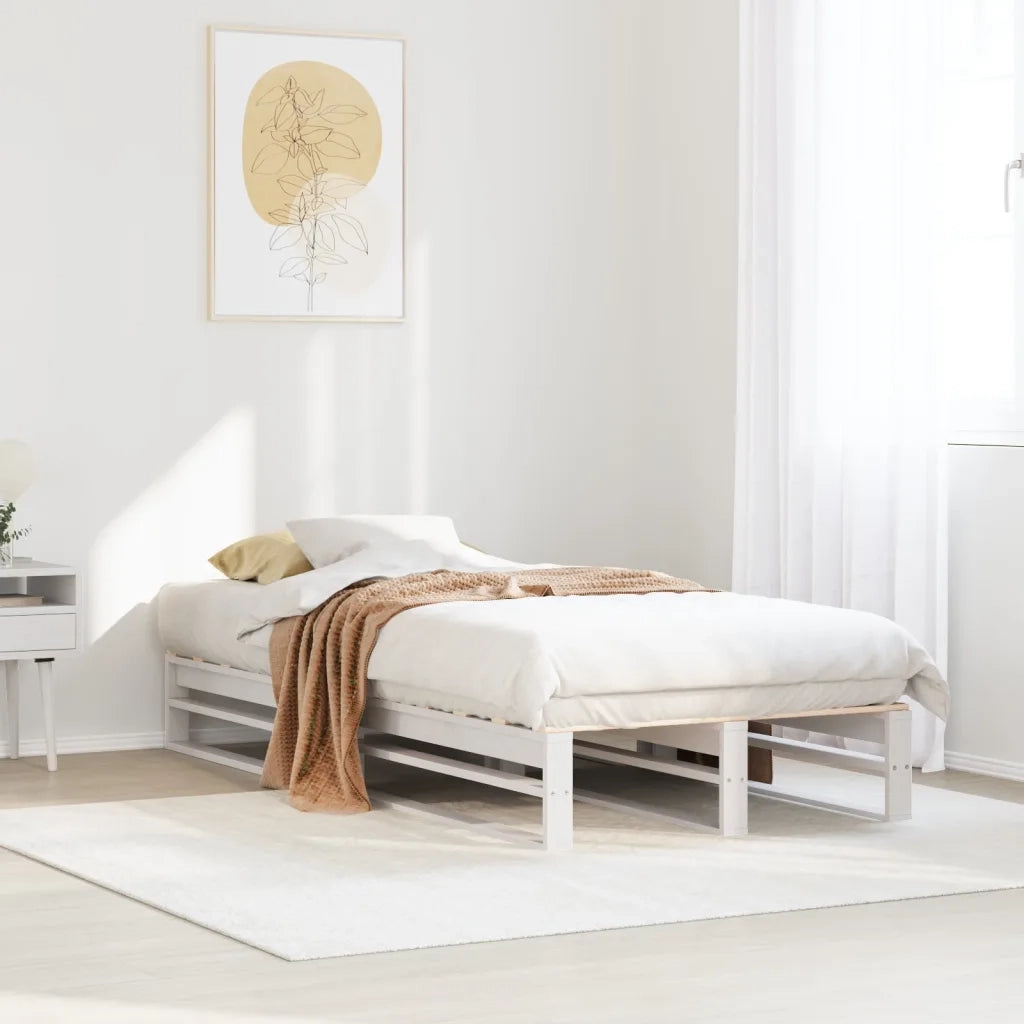Letto senza Materasso-Struttura Letto Bianco 90x190 cm in Legno Massello Pino 517919