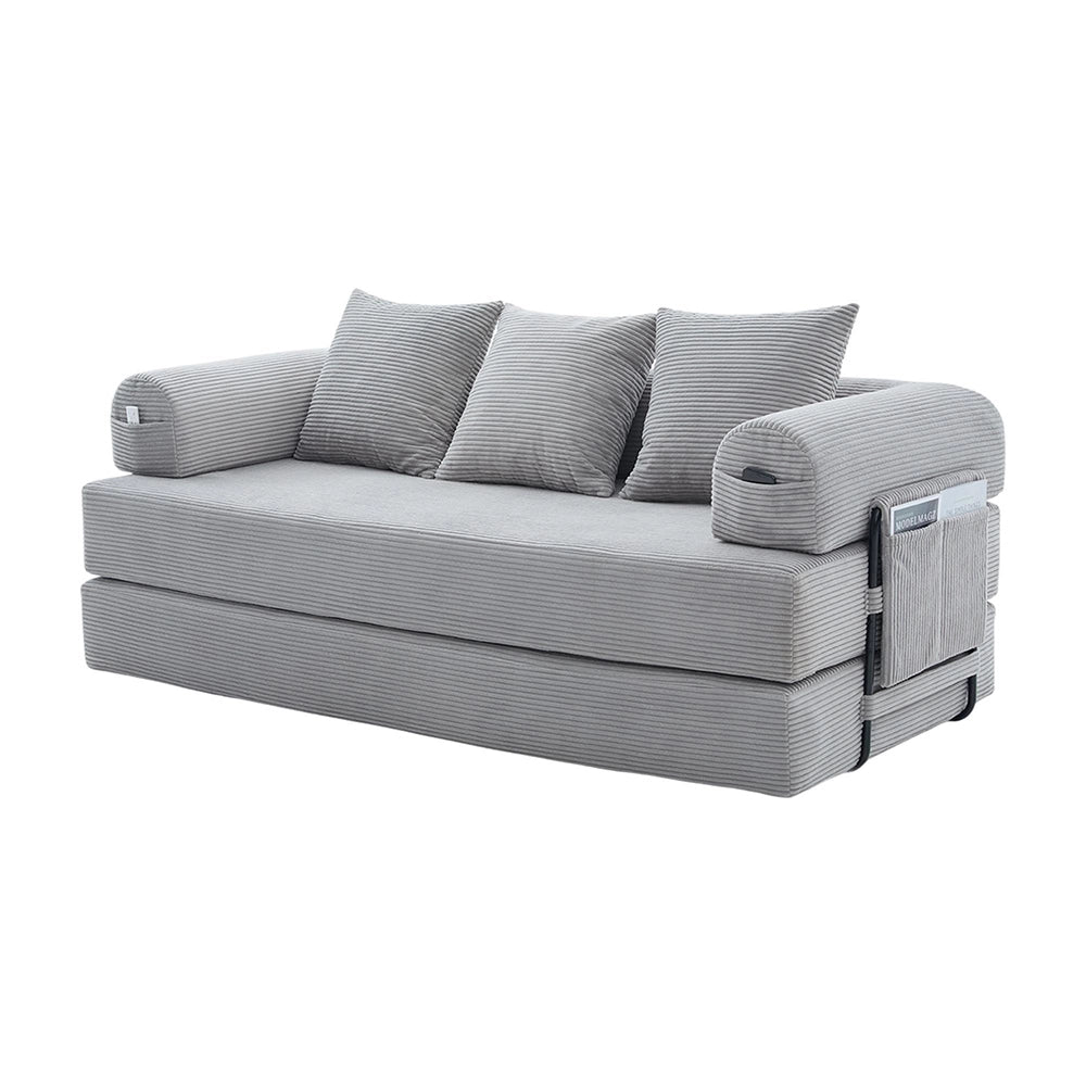 Divano pieghevole - Xylo - Struttura metallica, 3 cuscini, grigio chiaro