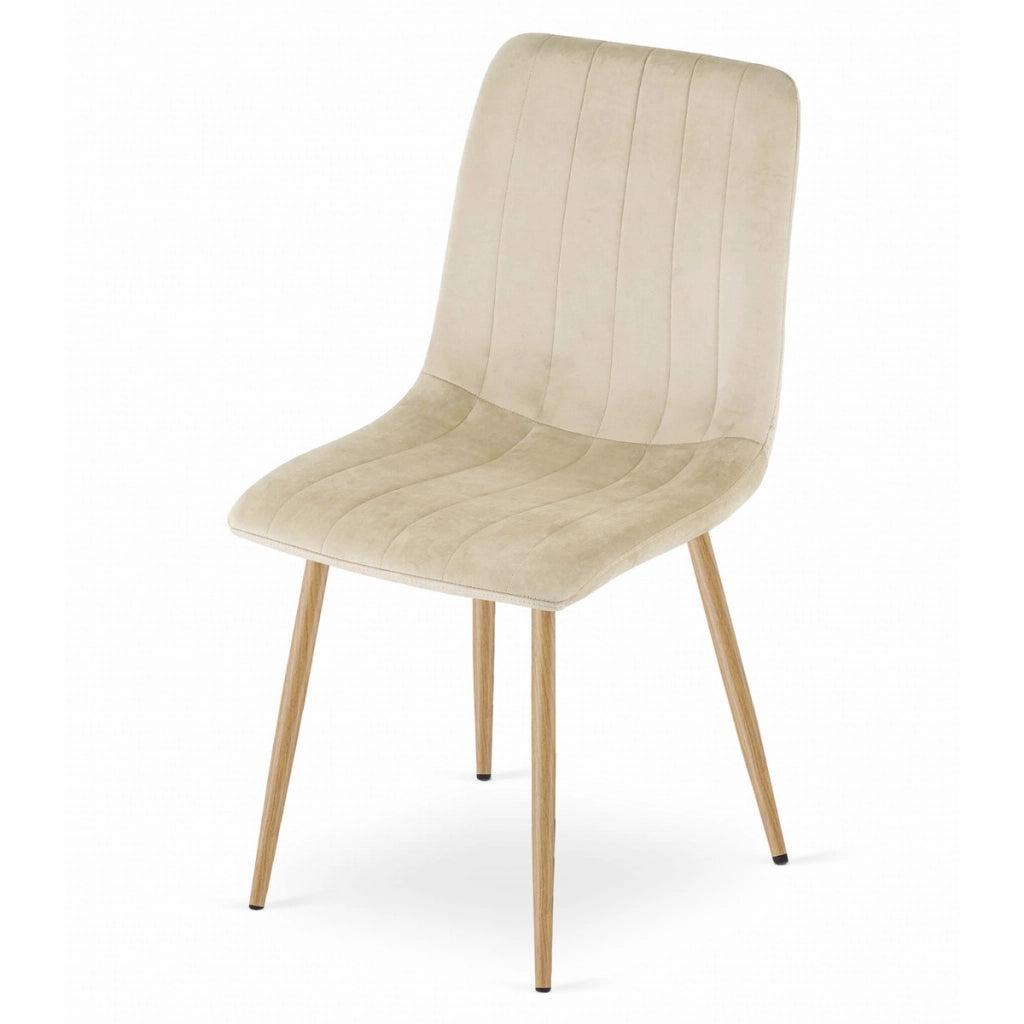 Sedia LAVA in velluto beige chiaro con gambe effetto legno
